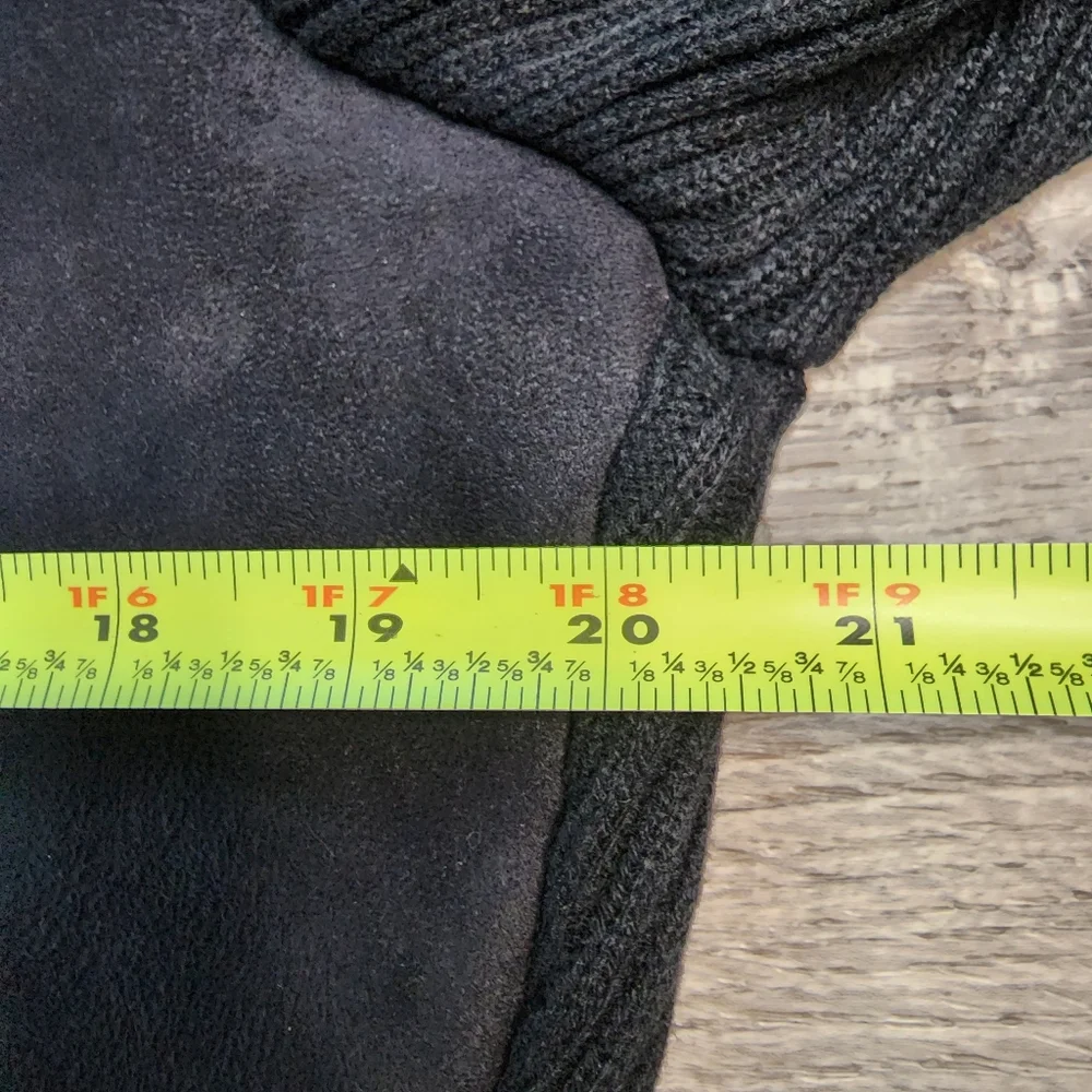 SEEU Black Ribbed Knit Faux Fur Button Down Sweater Jacket - Picture 12 of 16